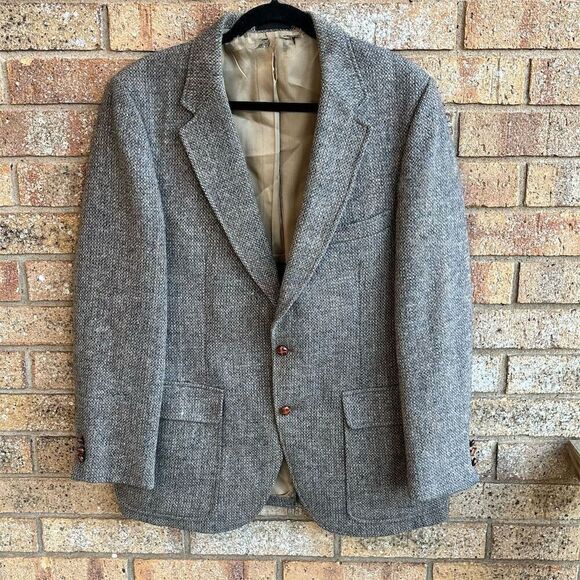 Harris Tweed Men's Vintage Tan Herringbone Wool Blazer Size M - Picture 1 of 9